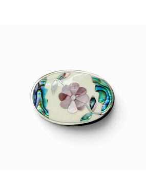 Vintage Alpaca Mexico Abalone & Mother of Pearl Flower Brooch, Mexican Shell